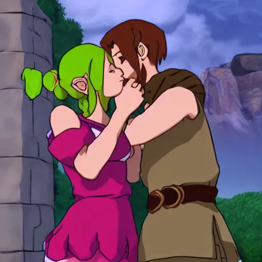 Image similar to female link and malon kissing