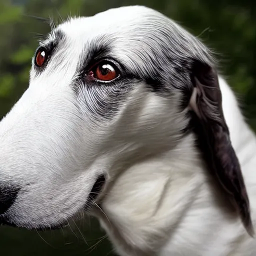 Prompt: fisheye lens photo of a borzoi face