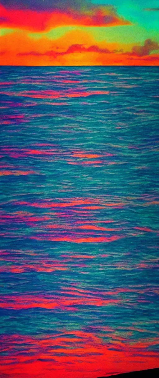 Image similar to a psychedelic sunset over the ocean