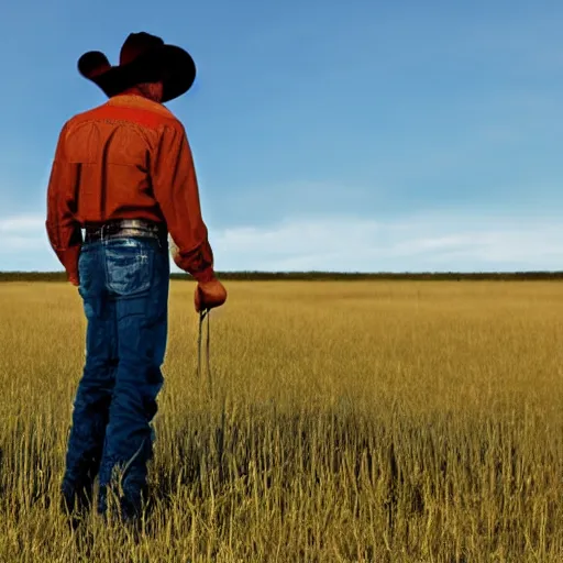 Prompt: cowboy standing in the prairie