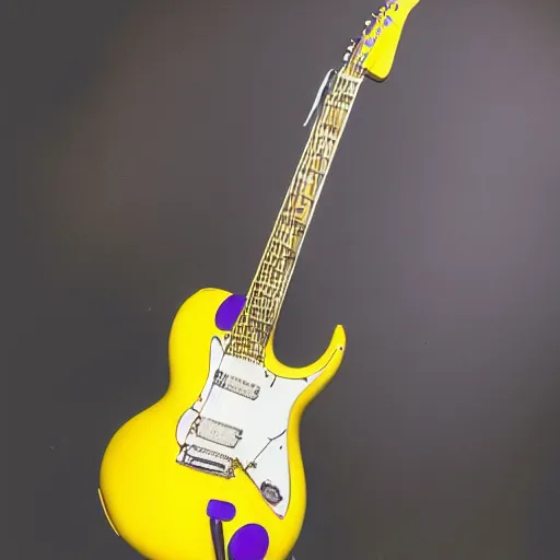 Prompt: yellow and purple swirl electric guitar, studio lighting