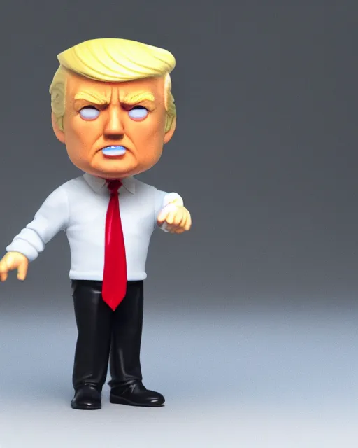 Image similar to full body 3d render of funko pop donald trump as a funko pop, studio lighting, white background, blender, trending on artstation, 8k, highly detailed