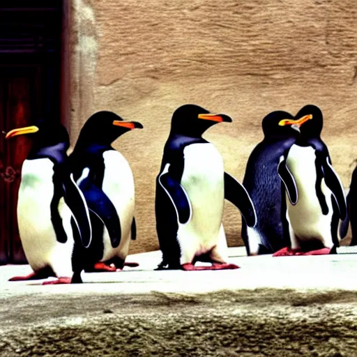 Image similar to penguin conquistadors visit rome