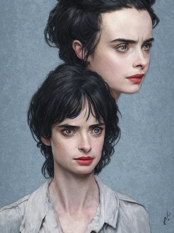 Prompt: old krysten ritter with grey hair as an actor from stranger things, intricate, highly detailed, digital painting, artstation, oppressive lighting, fashion concept art, sharp focus, illustration, art by greg rutkowski and alphonse mucha