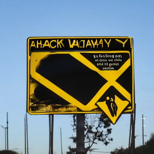Prompt: a highway sign warning of a black hole