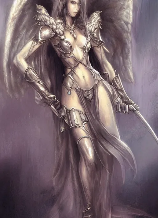 Image similar to concept art, angel knight girl. by artstation trending, by joseph mallord william turner, luis royo, highly detailed