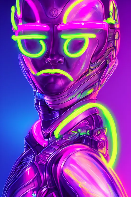 Prompt: portrait of a girl with a biomechanic armor and neon light by Lisa Frank, digital painting, highly detailed, trending on artstation