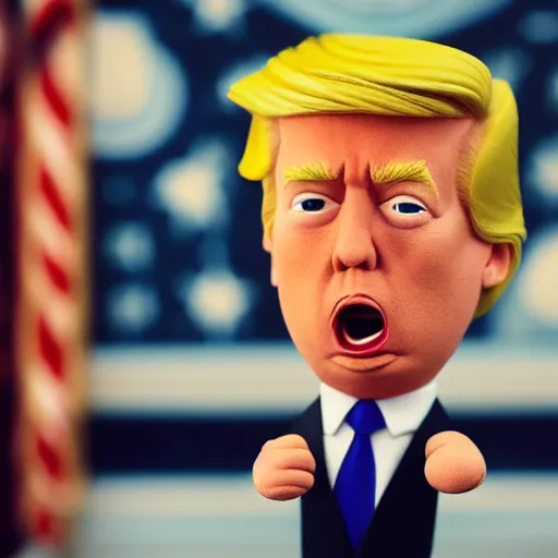 Image similar to Portrait of Donald Trump in the style of claymation by Wes Anderson. 8k Resolution.