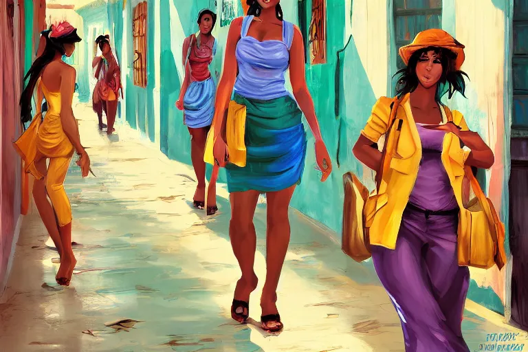 Prompt: concept art, painting of cuban women in havana, digital anime art, good lighting,