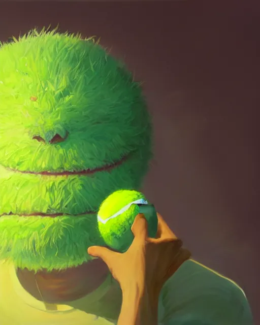 Image similar to highly detailed vfx portrait of a character of a tennis ball monster stephen bliss, chalk, unrealengine, greg rutkowski, loish, rhads, beeple, makoto shinkai and lois van baarle, ilya kuvshinov, rossdraws, tom bagshaw,