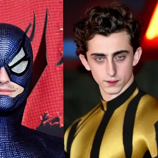 Image similar to timothee chalamet as spiderman