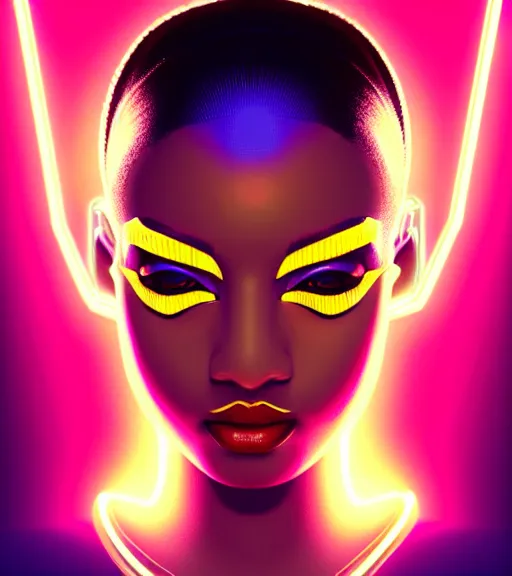 Image similar to symmetry!! egyptian queen of technology, solid cube of light, hard edges, product render retro - futuristic poster scifi, lasers and neon circuits, brown skin beautiful egyptian, queen, intricate, elegant, highly detailed, digital painting, artstation, concept art, smooth, sharp focus, illustration, dreamlike, art by artgerm