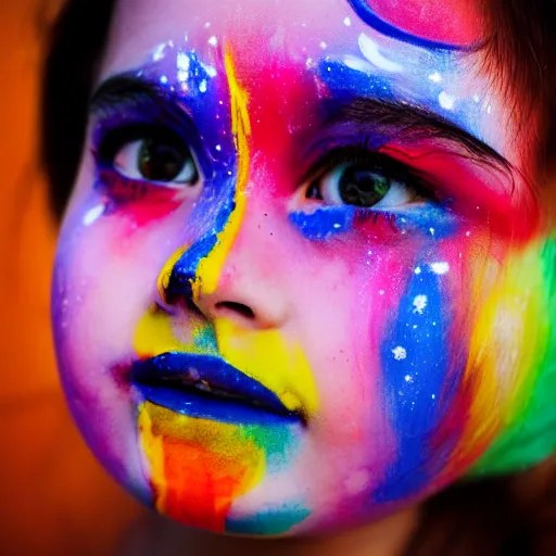 Prompt: a portrait of a abstract girl who has face - painting like abstract object. depth of field. lens flare