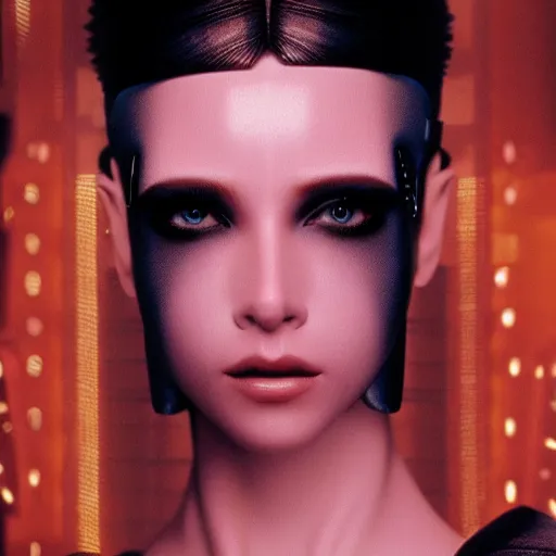 Prompt: portrait of a stunningly beautiful futuristic female pris from blade runner, depth of field, zeiss lens, detailed, symmetrical, centered, fashion photoshoot, by Annie Leibovitz and Steve McCurry, David Lazar, Jimmy Nelsson, Breathtaking, 8k resolution, extremely detailed, beautiful, establishing shot, artistic, hyperrealistic, beautiful face, octane render