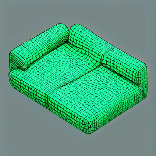 Prompt: Isometric alien-like couch with interesting organic shapes in its curvy design, all inspired by a bioluminescent alien nature, Mobile game item but hyper-realistic, detailed 3D asset