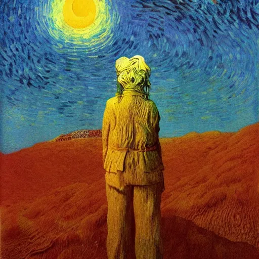 Image similar to illustrated by zdzisław beksinski and van gogh