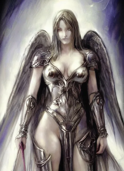 Image similar to concept art, angel knight girl. by artstation trending, by joseph mallord william turner, luis royo, highly detailed