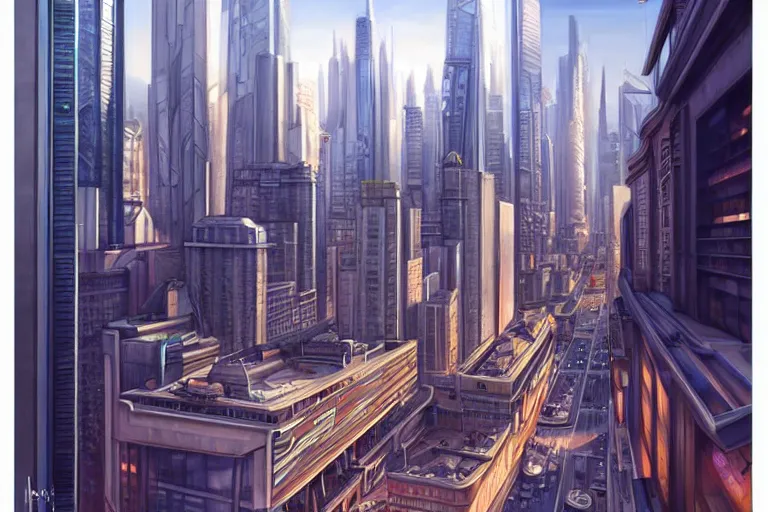 Image similar to painting of a modern city, fine details, magali villeneuve, artgerm, rutkowski