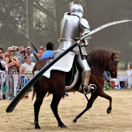 Image similar to a mounted knight in full armor and a lance, riding in a jousting tournament