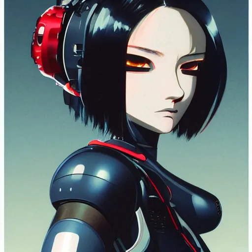 Prompt: A cyborg girl with big and cute red eyes, fine-face, realistic shaded perfect face, fine details. red and black robotic parts. Very very anime. Realistic shaded lighting poster by Ilya Kuvshinov katsuhiro otomo ghost-in-the-shell, magali villeneuve, artgerm, Jeremy Lipkin and Michael Garmash, Rob Rey and Kentarõ Miura style, trending on art station