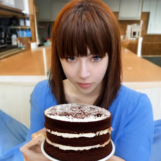 Prompt: anime girl with a chocolate cake