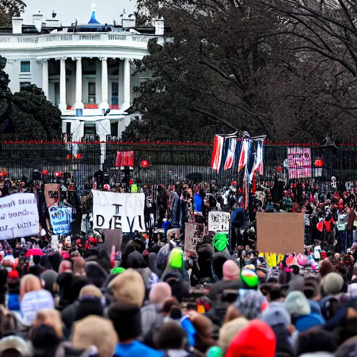 Prompt: 8 k uhd pictures as bunch of sewer rats make a protest in front of white house, higly photorealistic details, highly details form, highly details content