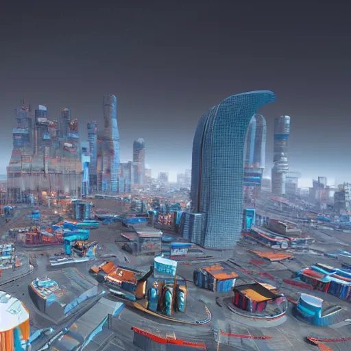 Image similar to norilsk orbit city cityscape, environmental concept art, rendered in unreal engine, cyberpunk