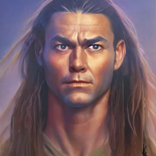 Image similar to ultra realistic portrait painting of forest gump as ryu, art by frank frazetta, 4 k, ultra realistic, highly detailed, epic lighting