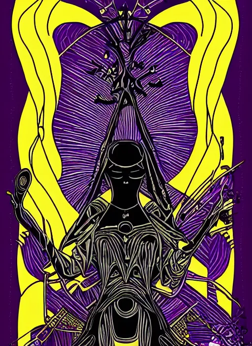 Prompt: tarot card of magnetism, modern design, digital art, stylish, black and purple, sharp inks, trending on artstation