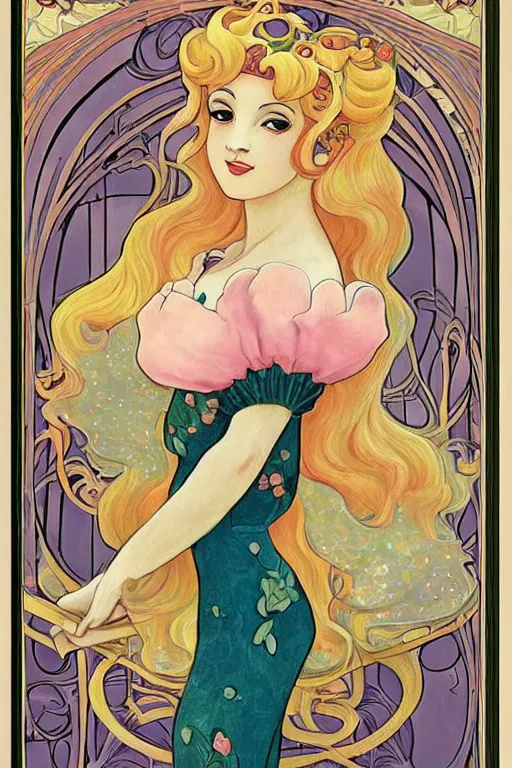 Image similar to beautiful art nouveau painting of princess - peach!!!!!!!!!