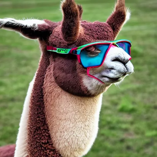 Prompt: llama wearing oakleys