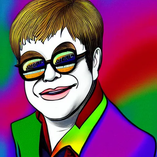 Prompt: Elton John in 1969, digital art Cartoon