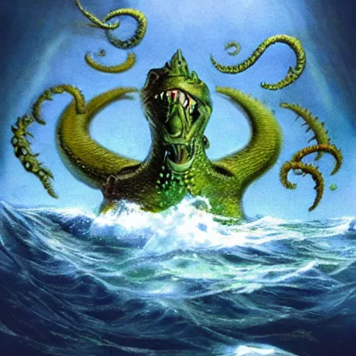 Prompt: a realistic photo of a anthropomorphic sea monster