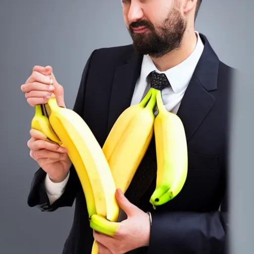 Image similar to a man wearing a suit banana head