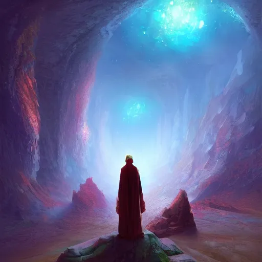 Image similar to a spiritual journey in the cosmos, by peter morbacher and marc simonetti, trending on artstation,