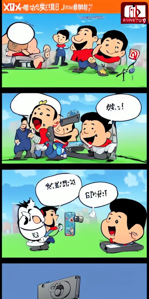 Prompt: Xi jingping play with Nintendo switch, cartoon style.