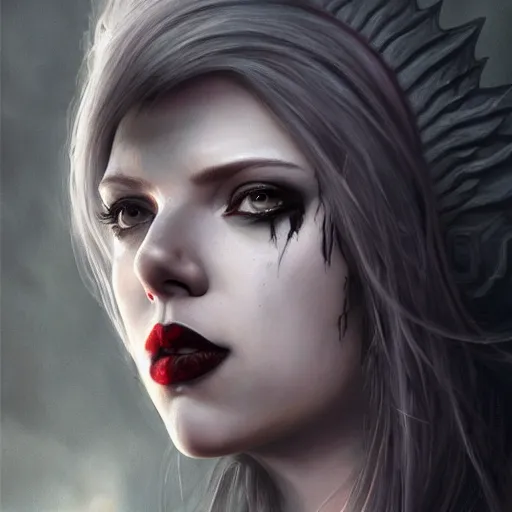 Image similar to detailed portrait of scarlett johansson as a cute undead goth girl, beautiful, fantasy, intricate, elegant, highly detailed, digital painting, artstation, concept art, matte, sharp focus, illustration, art by aenaluck, artgerm and roberto ferri and greg rutkowski, epic fantasy, digital painting