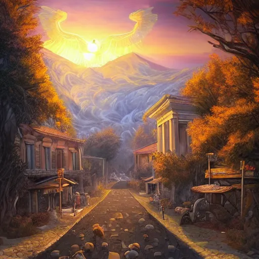 Image similar to a beautiful digital artwork of macedonia by dan mumford, cyril rolando and m. w kaluta, 8 k resolution, ultrafine details, rendered in unreal engine 5, cinematic composition, reimagined by industrial light and magic, smooth, 4 k, beautiful lighting, hdr, imax, cinema 4 d, shadow depth