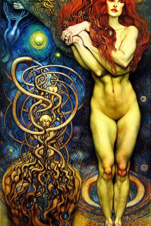 Image similar to Divine Chaos Engine by Karol Bak, Jean Delville, William Blake, Gustav Klimt, and Vincent Van Gogh, symbolist, visionary