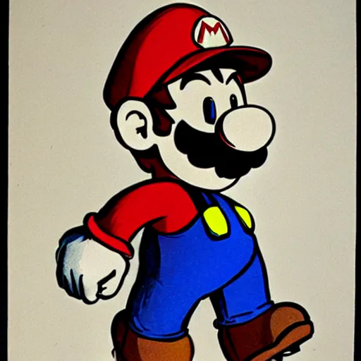 Image similar to color lithograph of super mario by adolphe millot