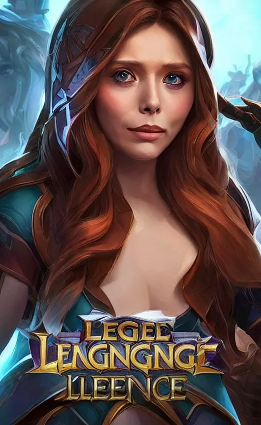 Prompt: Elizabeth Olsen as a character in the game League of Legends, with a background based on the game League of Legends, detailed face, old 3d graphics