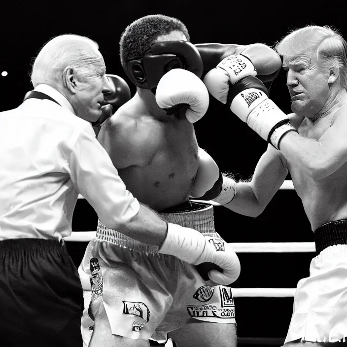 Image similar to boxing match of joe biden and donald trump, b & w detailed sharp photo