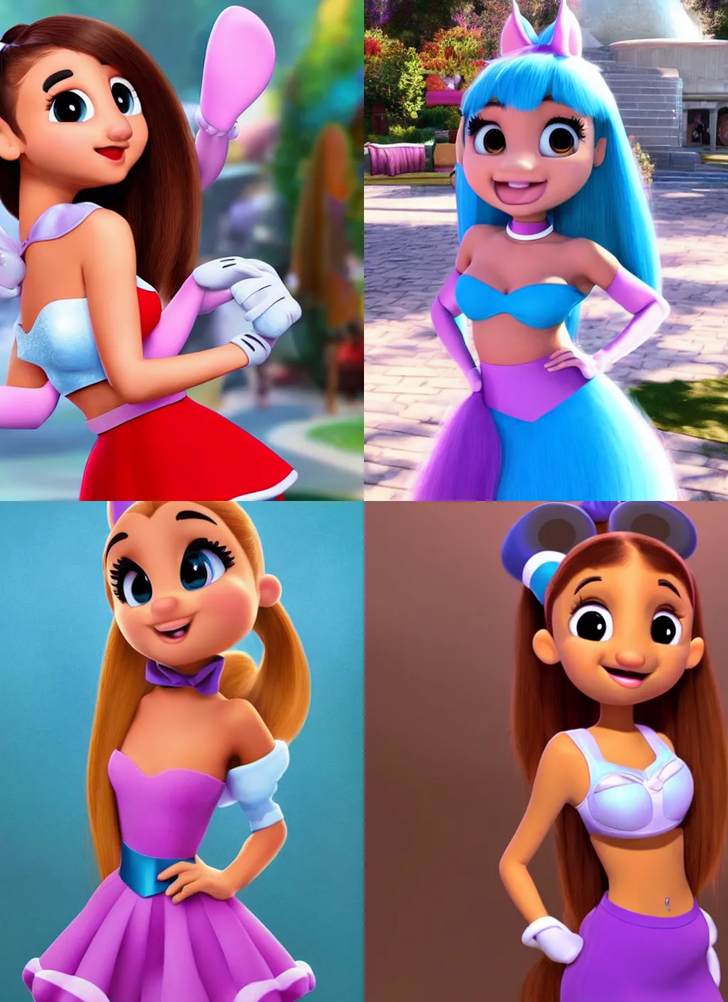Prompt: Ariana Grande as a cute character from Disney, Pixar