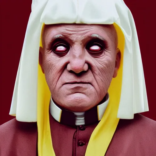 Image similar to the popes evil twin, horrific, yellow demonic eyes