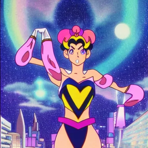 Image similar to Crystal Tokyo from Sailor Moon, circa the year 2994