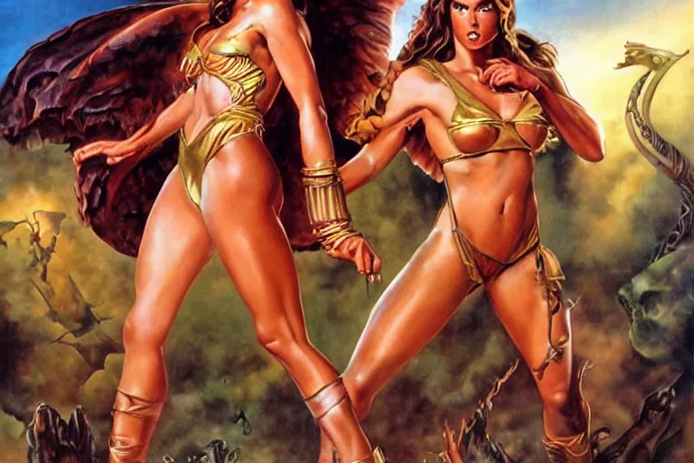 Image similar to epic amazon girl, Boris Vallejo, Julie Bell