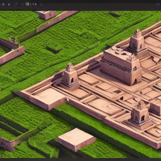 Image similar to a low poly isometric view of an ancient indian city, high quaity, unreal engine 5