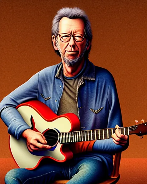 Image similar to disney pixar portrait 8 k photo of eric clapton playing guitar : : by weta, greg rutkowski, wlop, ilya kuvshinov, rossdraws, artgerm, annie leibovitz, rave, unreal engine, alphonse mucha : :