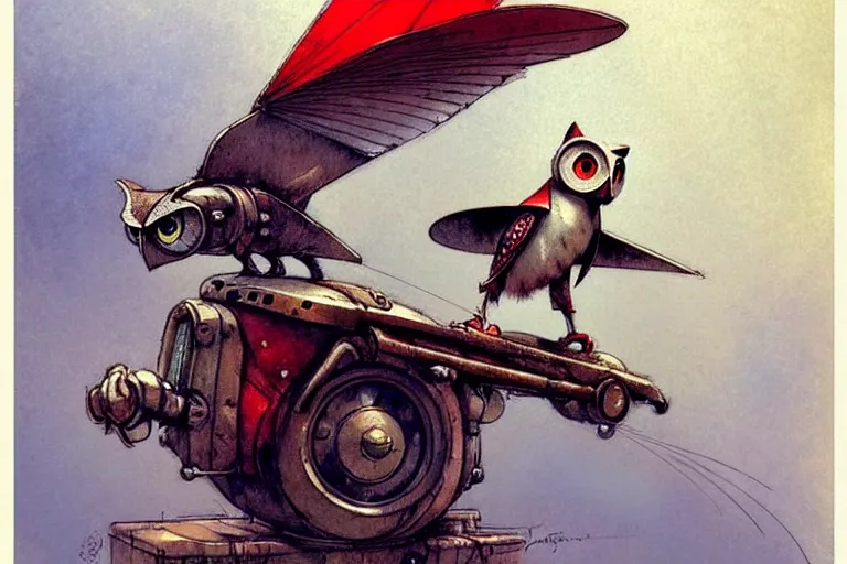 Prompt: adventurer ( ( ( ( ( 1 9 5 0 s retro future robot mouse owl flying machine. muted colors. ) ) ) ) ) by jean baptiste monge!!!!!!!!!!!!!!!!!!!!!!!!! chrome red