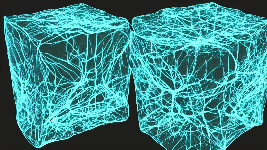 Prompt: inverted colors high - pitched pathology cube ( s ) in nature